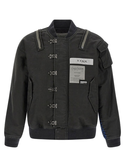 Yohji Yamamoto Men's Quilted Cotton Bomber Jacket - Black Jacquard Print