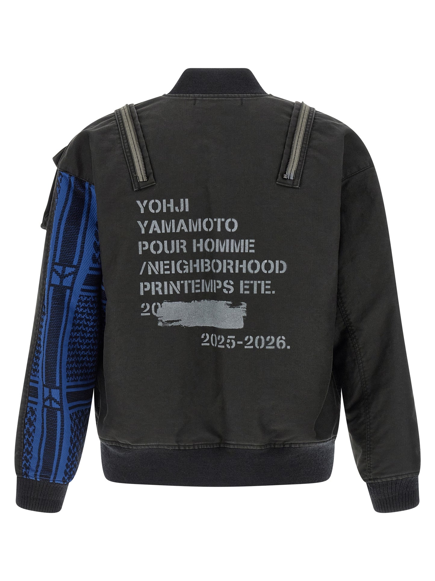 Yohji Yamamoto Men's Quilted Cotton Bomber Jacket - Black Jacquard Print