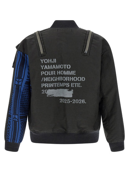 Yohji Yamamoto Men's Quilted Cotton Bomber Jacket - Black Jacquard Print