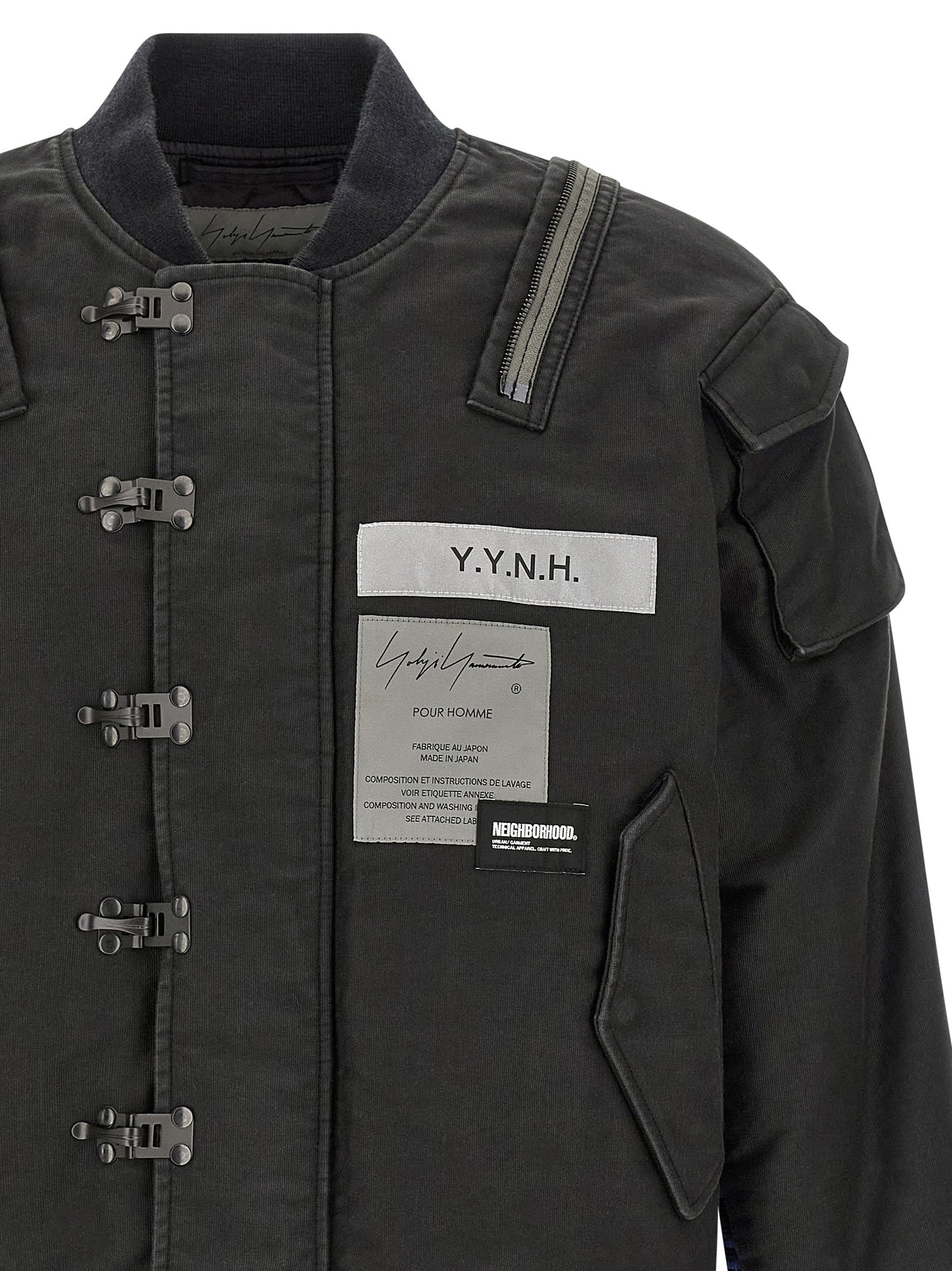 Yohji Yamamoto Men's Quilted Cotton Bomber Jacket - Black Jacquard Print