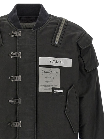 Yohji Yamamoto Men's Quilted Cotton Bomber Jacket - Black Jacquard Print
