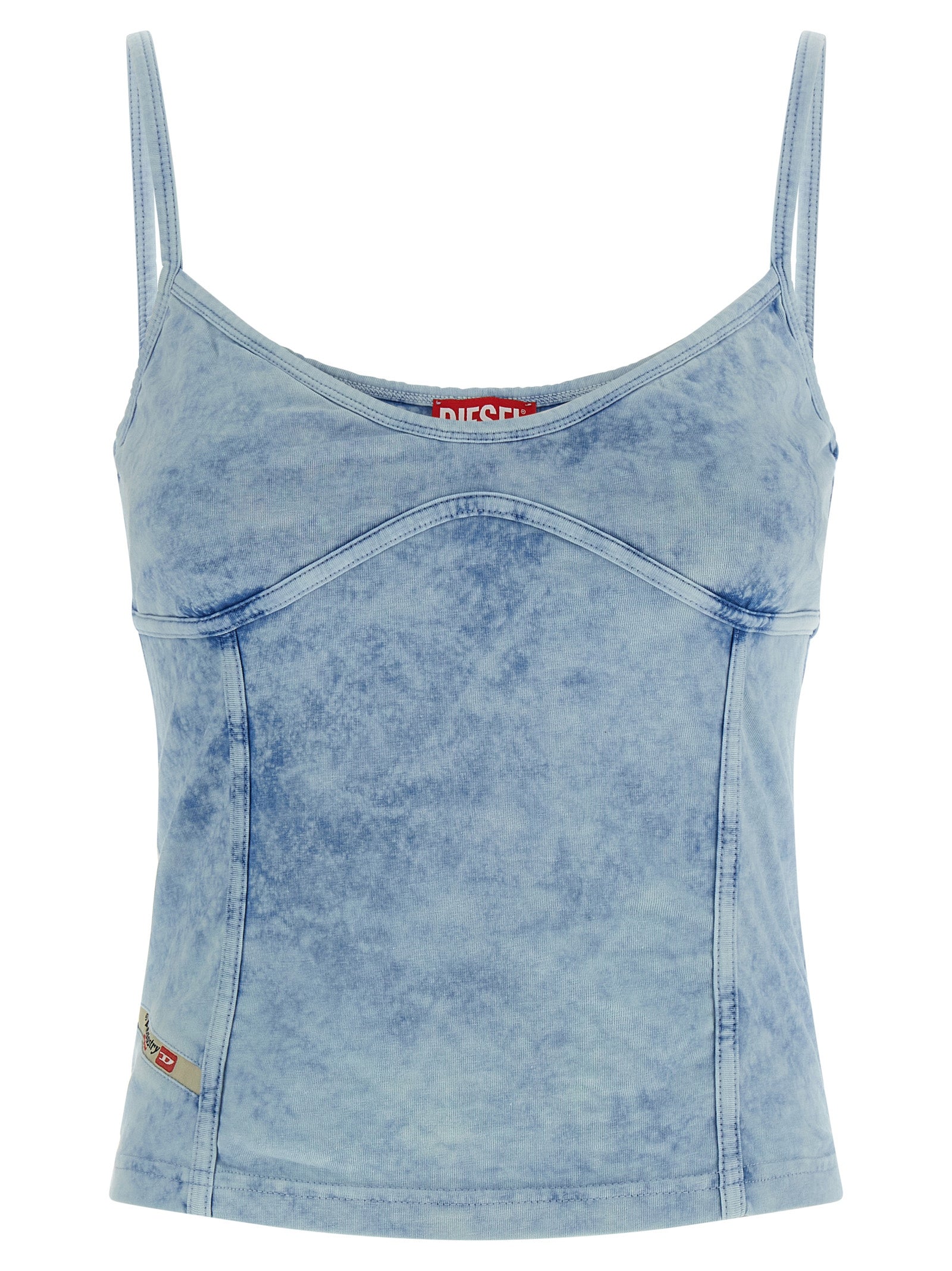 Activewear T-Shirt by Diesel for women in stretch denim cotton light-blue features a sporty silhouette with and sweetheart neckline, showcasing innovative for a sporty finish.