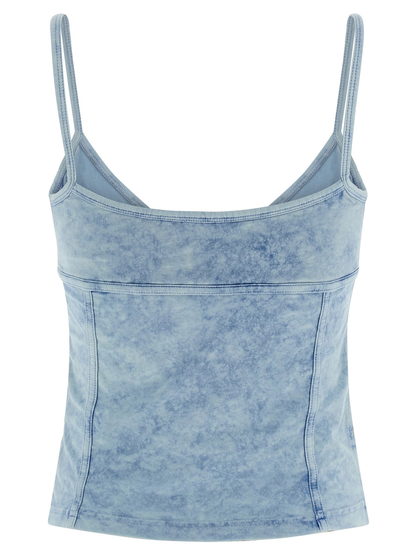 Activewear T-Shirt by Diesel for women in stretch denim cotton light-blue features an contemporary design with , a length, and a contemporary sweetheart neckline.