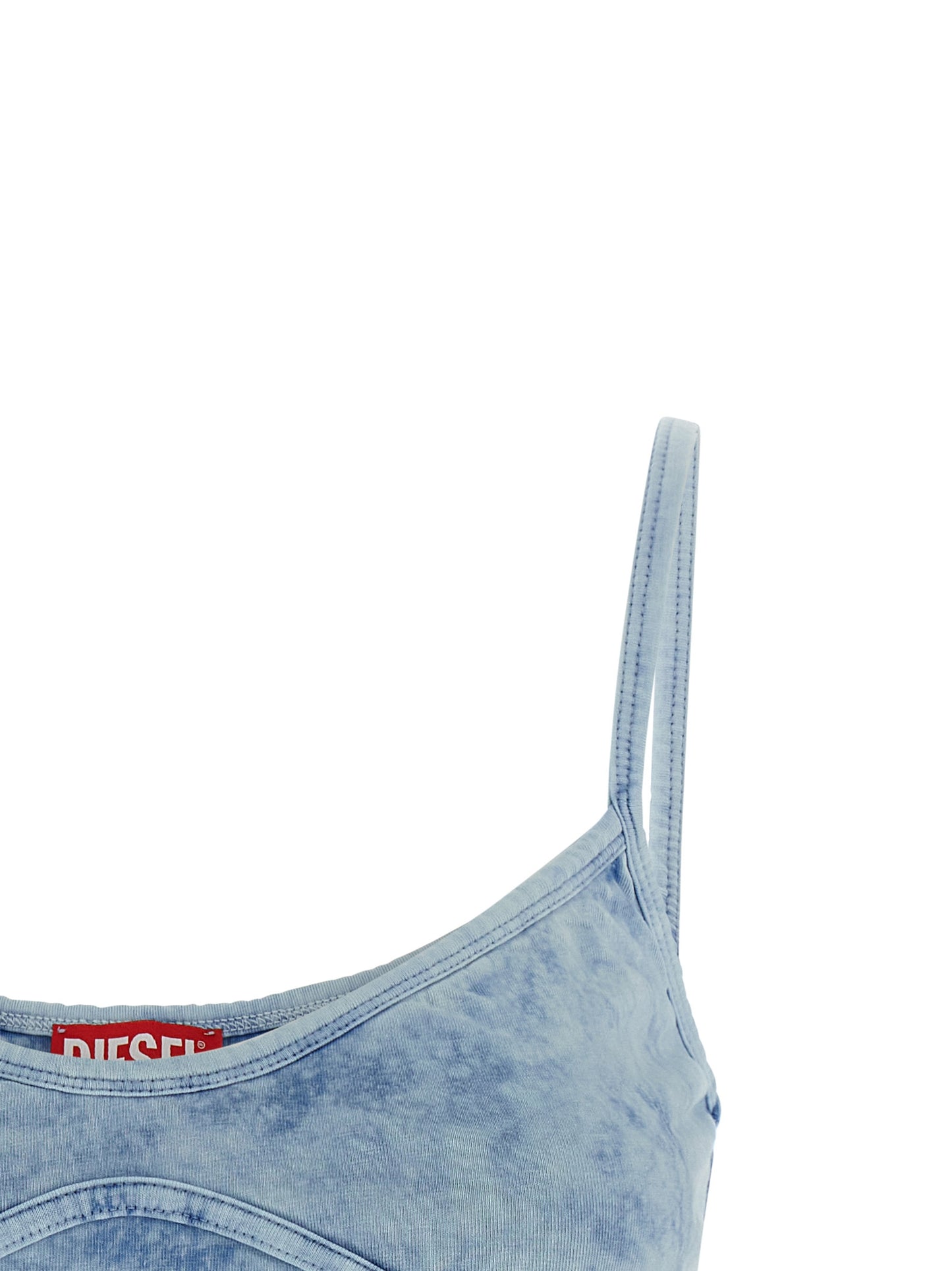 Activewear T-Shirt by Diesel for women in stretch denim cotton light-blue features a sporty silhouette with and sweetheart neckline, showcasing innovative for a sporty finish.