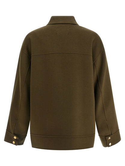 Vest by Max Mara for women in virgin wool & silk bicolour & green features a stylish silhouette, showcasing distinct pockets & insulated and a refined shirt-collar neckline for a truly stylish finish.