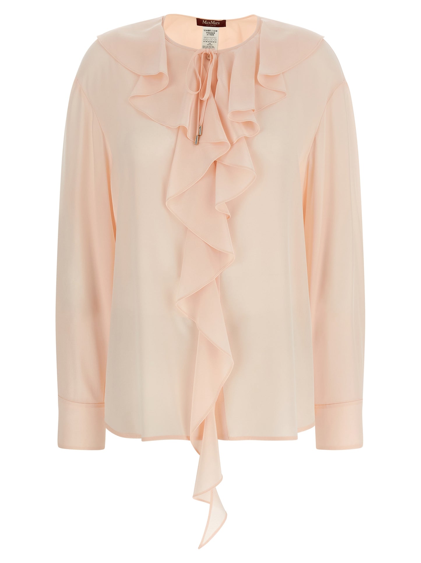 Blouse by Max Mara for women in silk multicolor, pearl, pink & patterned, featuring a nuanced long-sleeve and nuanced crew neckline for a sophisticated finish.