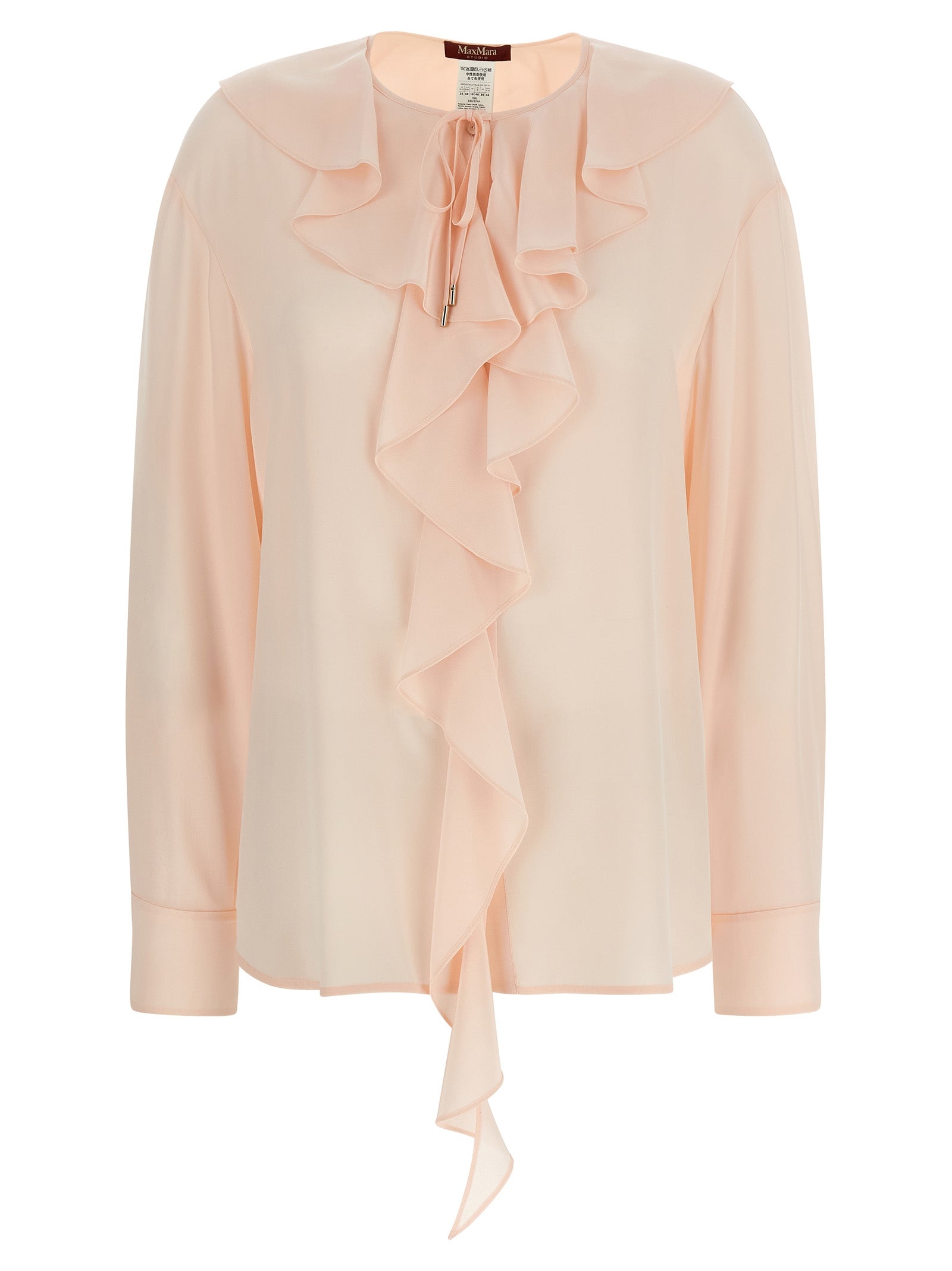 Blouse by Max Mara for women in silk multicolor, pearl, pink & patterned, featuring a nuanced long-sleeve and nuanced crew neckline for a sophisticated finish.