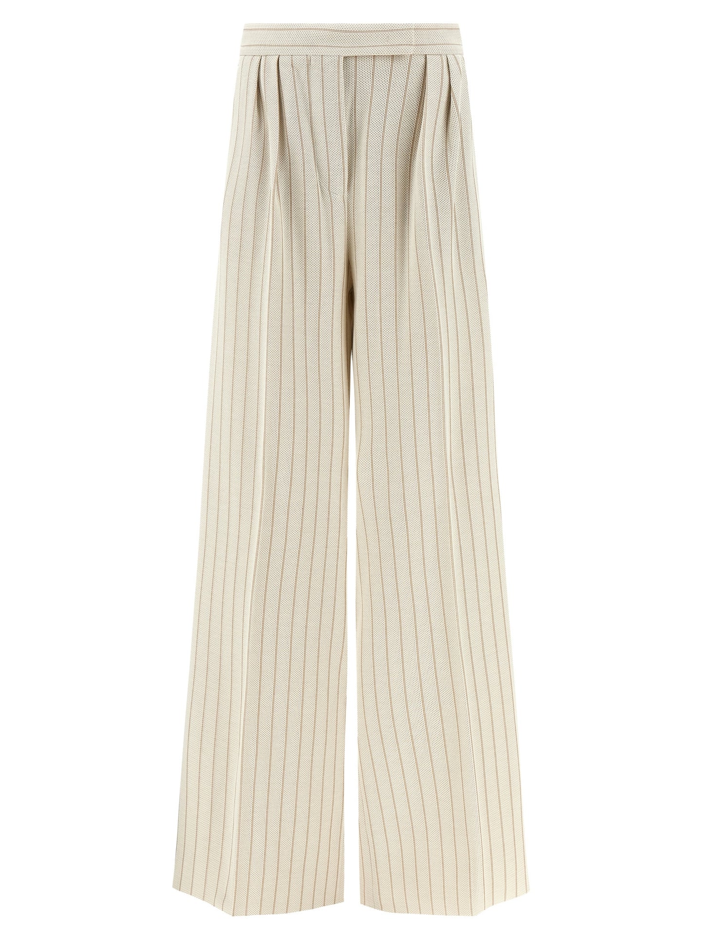 Trousers by Max Mara for women in cotton white & pinstripe features a artisanal silhouette, showcasing a sophisticated wide with a long and high rise for a artisanal finish.