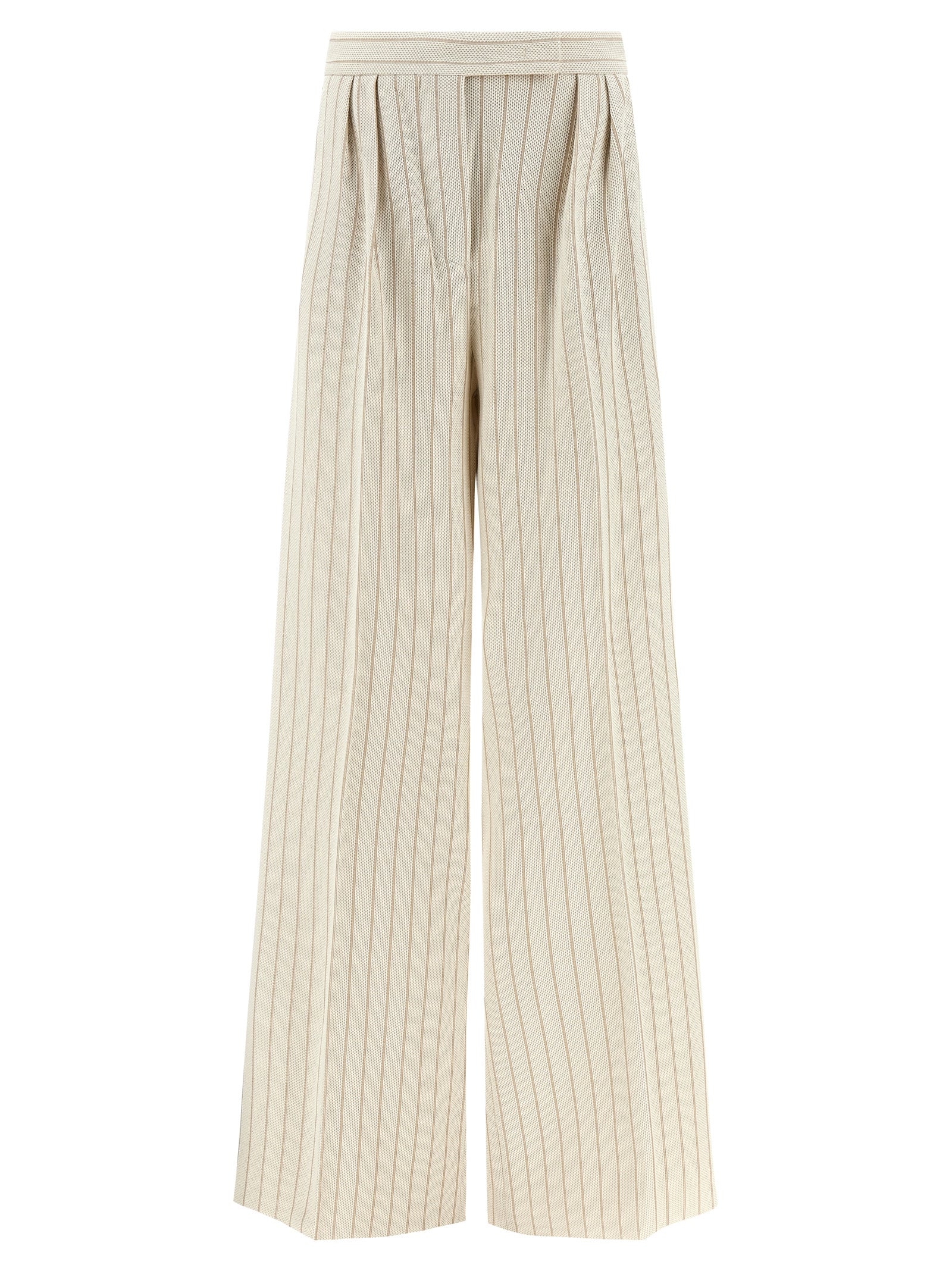 Trousers by Max Mara for women in cotton white & pinstripe features a artisanal silhouette, showcasing a sophisticated wide with a long and high rise for a artisanal finish.