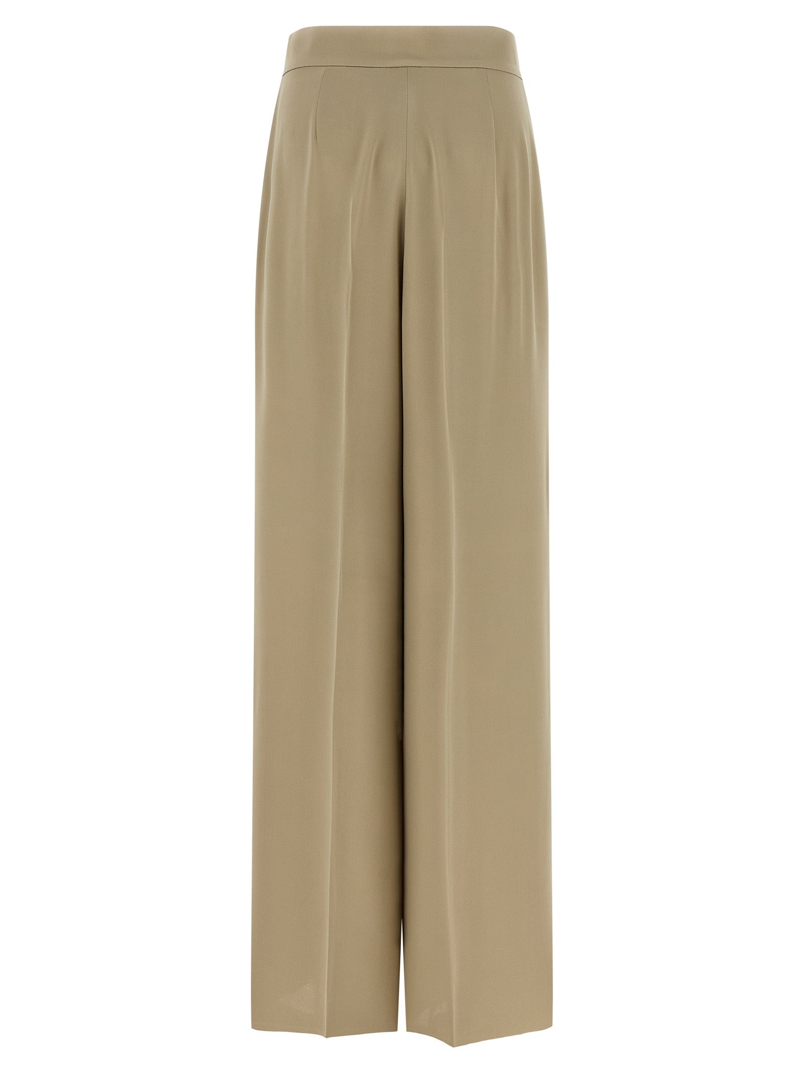 Trousers by Max Mara for women in silk beige presents a perennial silhouette, meticulously tailored with a wide cut, long finish, and an elegant .