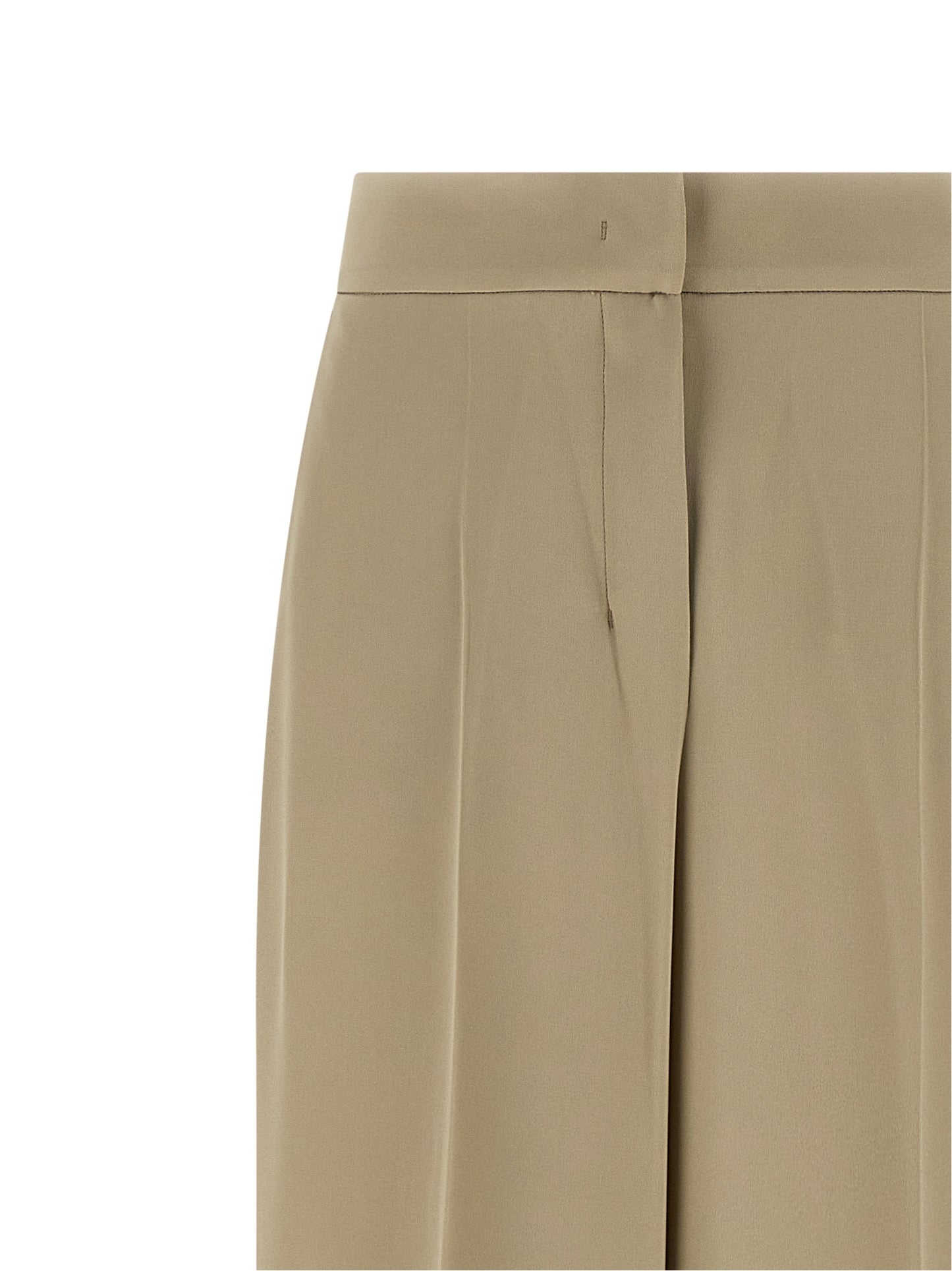 Trousers by Max Mara for women in silk beige features an sartorial silhouette, showcasing a precise wide and long with a sartorial for a refined look.
