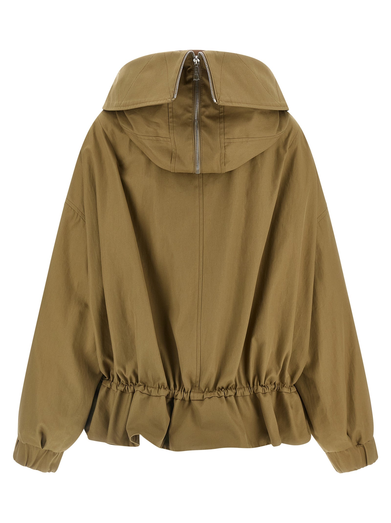 Windbreaker Jacket by Dries Van Noten for women in satin cotton canvas beige features an stylish silhouette, showcasing a sophisticated and performance-driven windproof for a premium, stylish look.