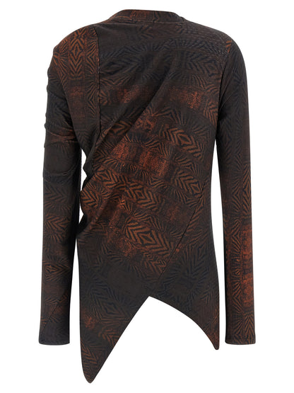 Shirt by Kiko Kostadinov for women in cotton & feathers brown, patterned & print, featuring a nuanced and nuanced round neckline for a sophisticated finish.