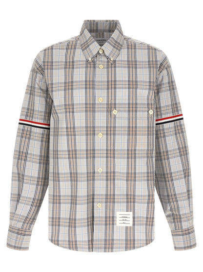 Shirt by Thom Browne for men in cotton multicolor & plaid features an architectural silhouette with a refined long-sleeve and elegant for a architectural look.