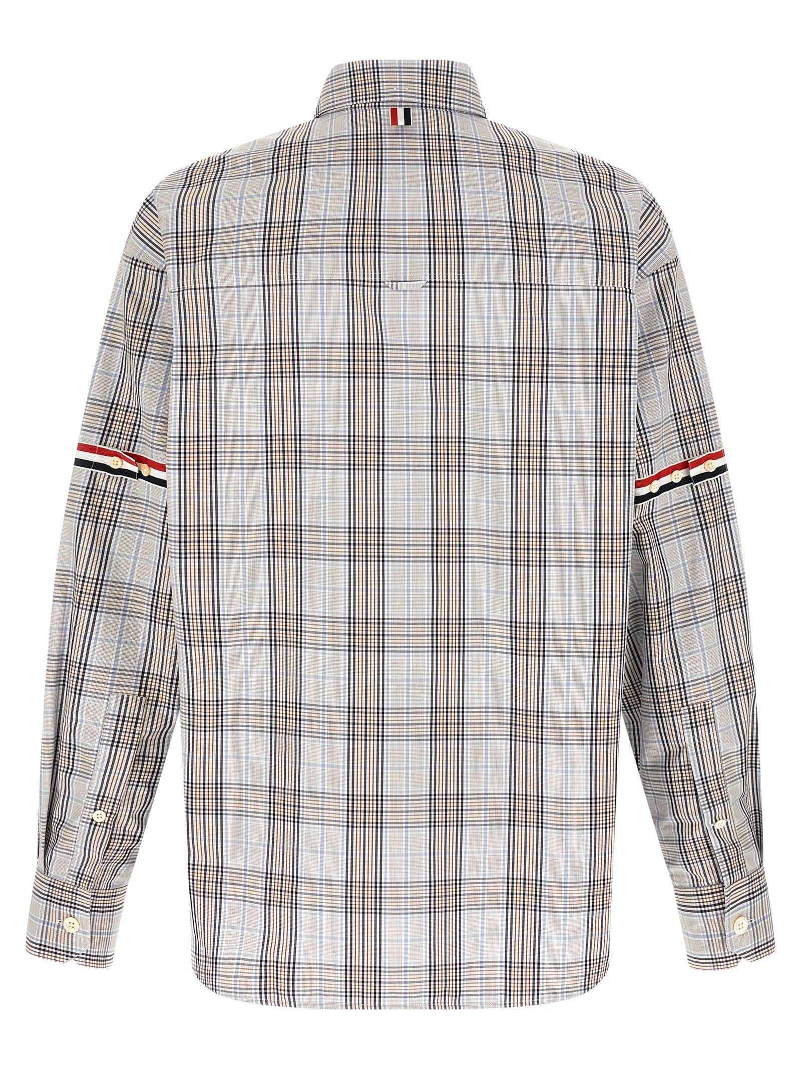 Shirt by Thom Browne for men in cotton multicolor & plaid showcases a sleek silhouette, elegantly detailed with a sleek and for a sleek finish.
