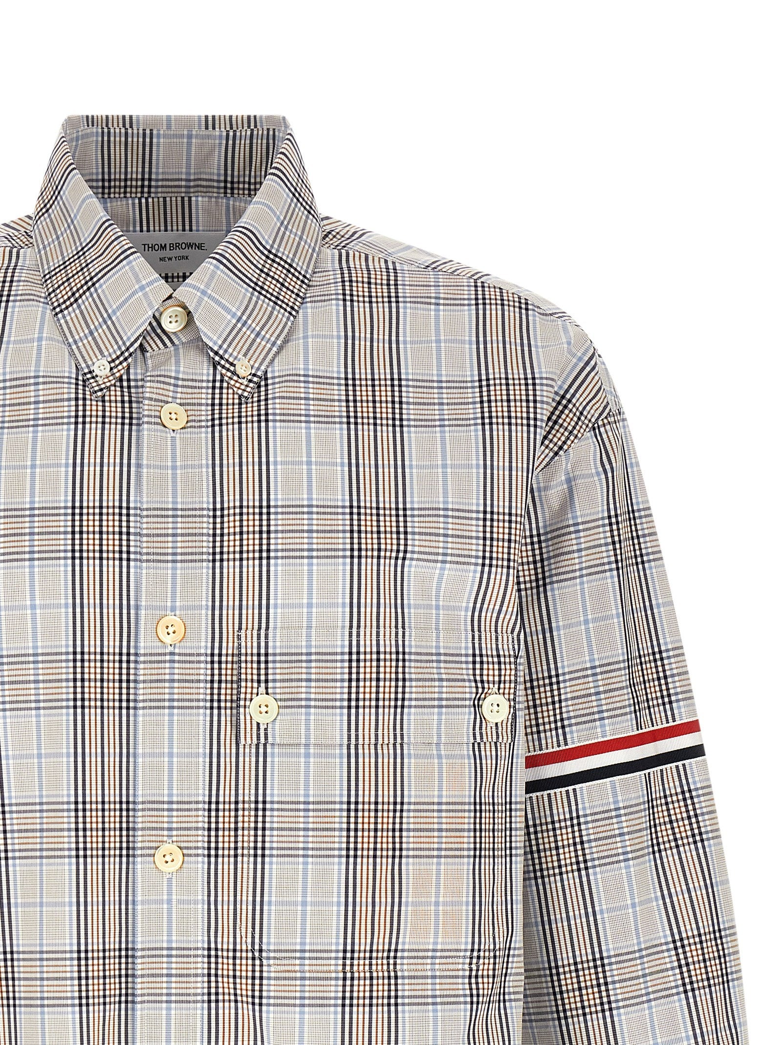 Shirt by Thom Browne for men in cotton multicolor & plaid features an polished silhouette, showcasing a sophisticated and detail for a truly polished finish.