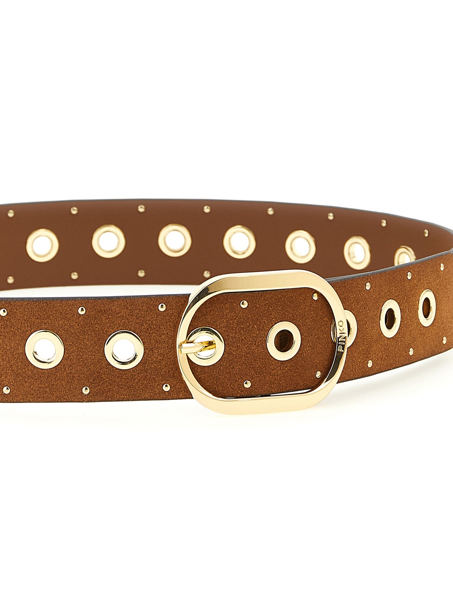 Belt by PINKO for women in suede lamb leather brown features an artisanal finish, elegantly showcasing the signature style and artisanal craftsmanship of the Suede Lamb Leather Belt design.