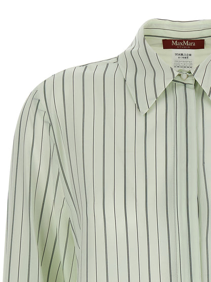Blouse by Max Mara for women in silk crepe bicolour, green, print & striped showcases a sublime silhouette, artfully detailed with a sublime and for a sophisticated, sublime finish.