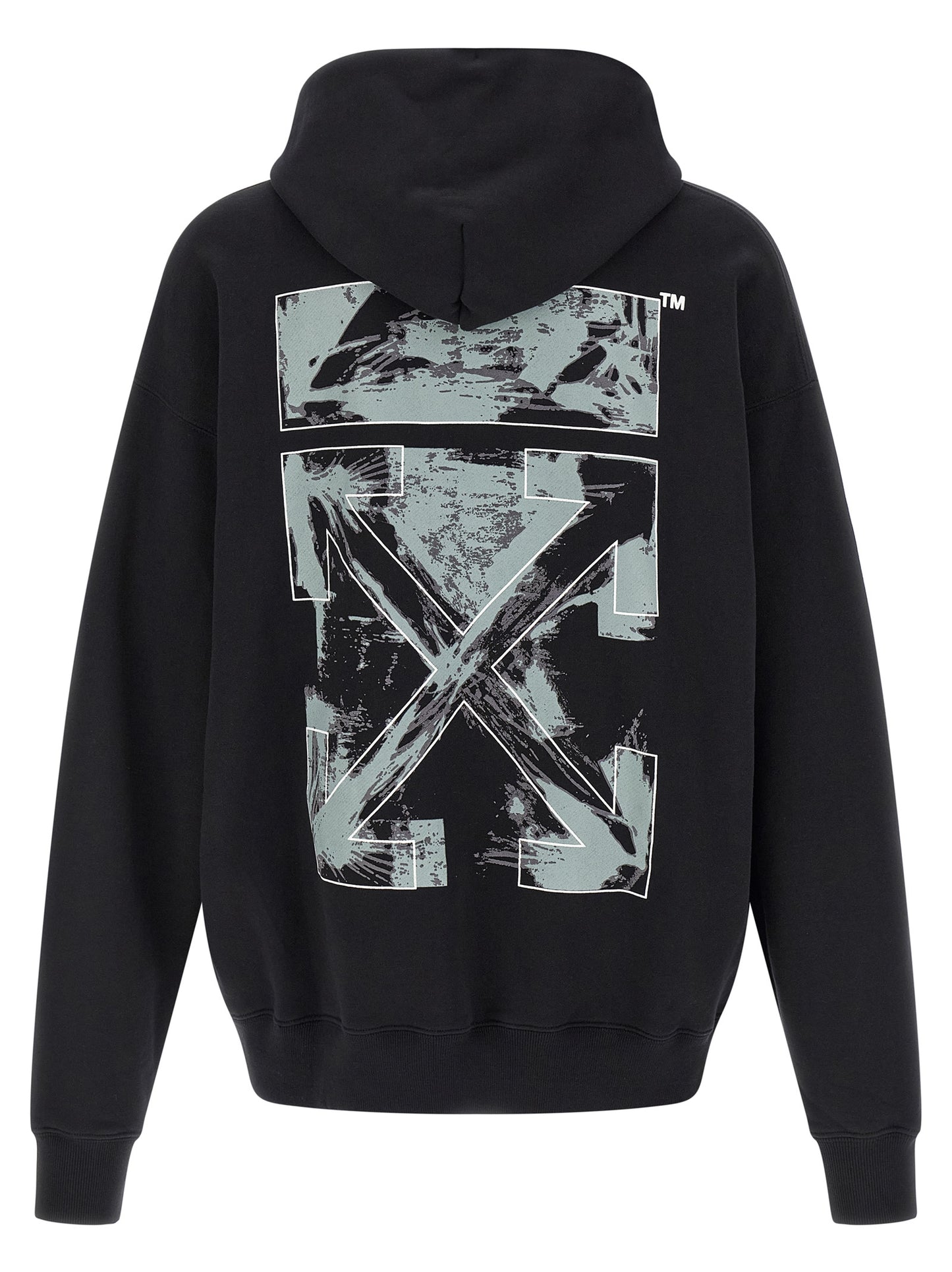 Sweatshirt Hoodie by Off-White for men in cotton black, white & print features an dramatic silhouette, showcasing a sophisticated hooded neckline and dramatic for a refined, modern aesthetic.