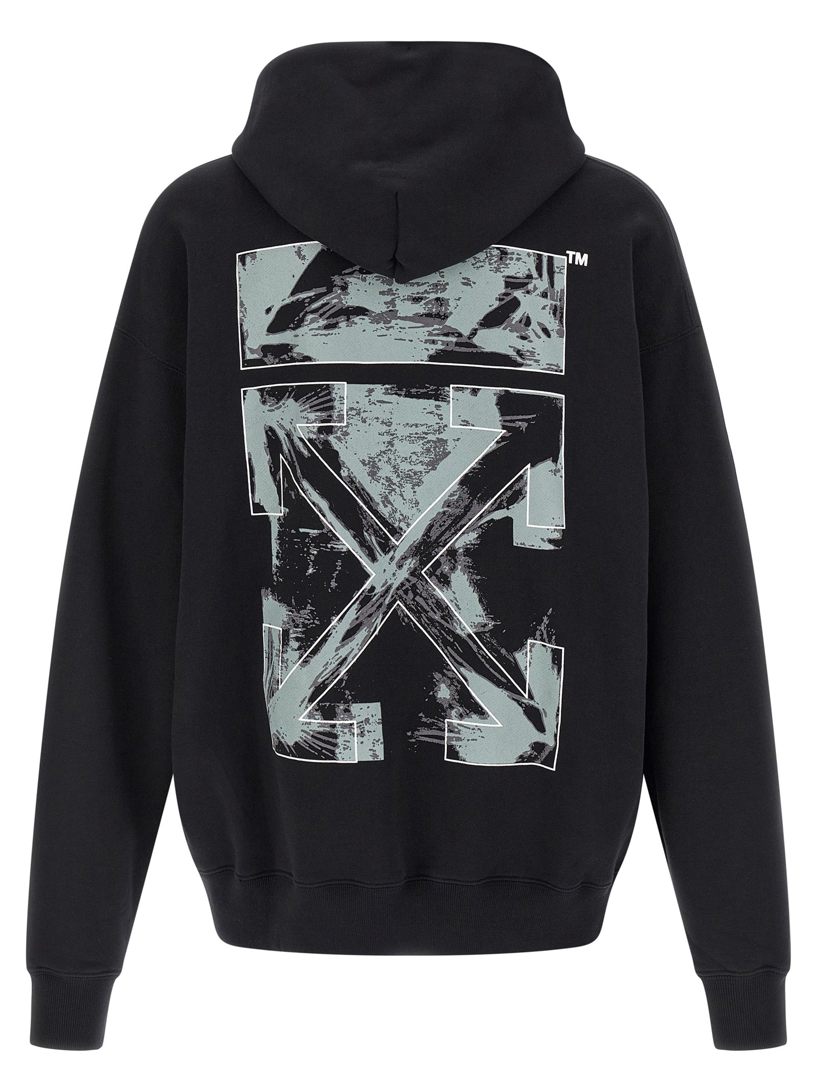 Sweatshirt Hoodie by Off-White for men in cotton black, white & print features an dramatic silhouette, showcasing a sophisticated hooded neckline and dramatic for a refined, modern aesthetic.