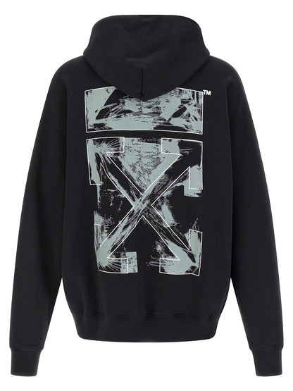 Sweatshirt Hoodie by Off-White for men in cotton black, white & print features an dramatic silhouette, showcasing a sophisticated hooded neckline and dramatic for a refined, modern aesthetic.