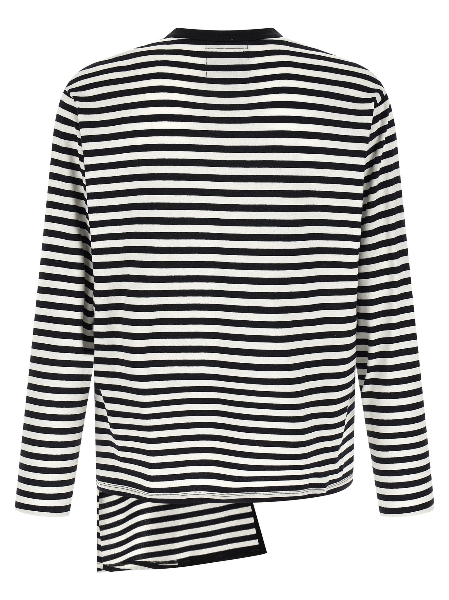 Cardigan by Yohji Yamamoto for men in cotton bicolour, black, white & striped features an crisp silhouette, showcasing a sophisticated crew asymmetric neckline and detail for a truly crisp finish.