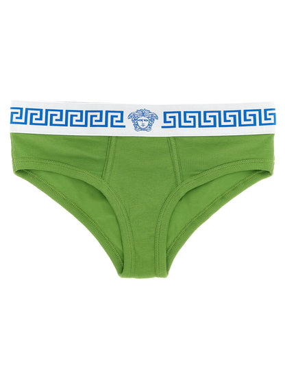 Underpants Briefs by Versace for women in stretch cotton bicolour, green, patterned & jacquard features an chic silhouette from the Medusa Women's Stretch Cotton Underpants Briefs collection, showcasing a chic fit and sophisticated style for an elevated look.