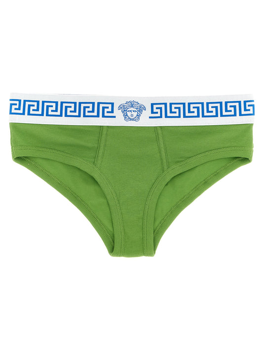 Underpants Briefs by Versace for women in stretch cotton bicolour, green, patterned & jacquard features an chic silhouette from the Medusa Women's Stretch Cotton Underpants Briefs collection, showcasing a chic fit and sophisticated style for an elevated look.