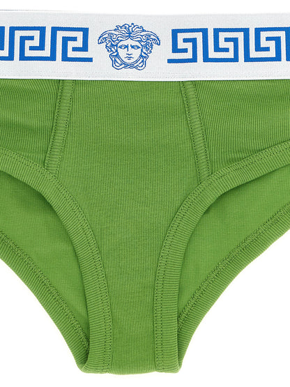 Underpants Briefs by Versace for women in stretch cotton bicolour, green, patterned & jacquard features an bespeak silhouette, showcasing the sophisticated Medusa Women's Stretch Cotton Underpants Briefs design with an bespeak finish.