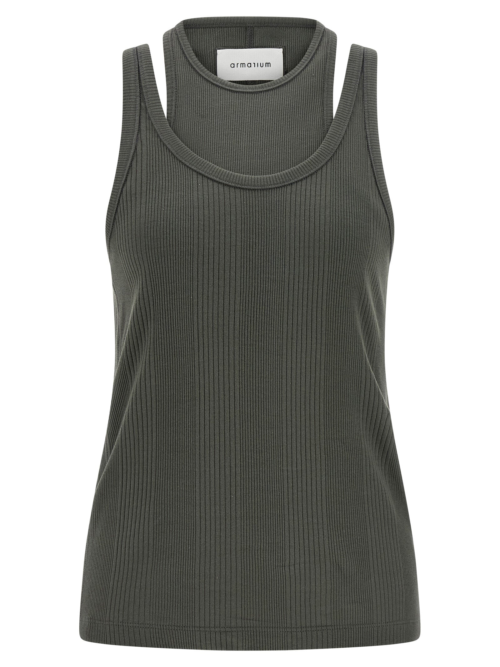 Tank Top by Armarium for women in cotton gray features an bespeak silhouette, showcasing an bespeak sleeveless and bespeak round neckline for a truly sophisticated look.