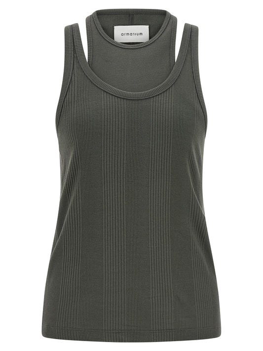 Tank Top by Armarium for women in cotton gray features an bespeak silhouette, showcasing an bespeak sleeveless and bespeak round neckline for a truly sophisticated look.