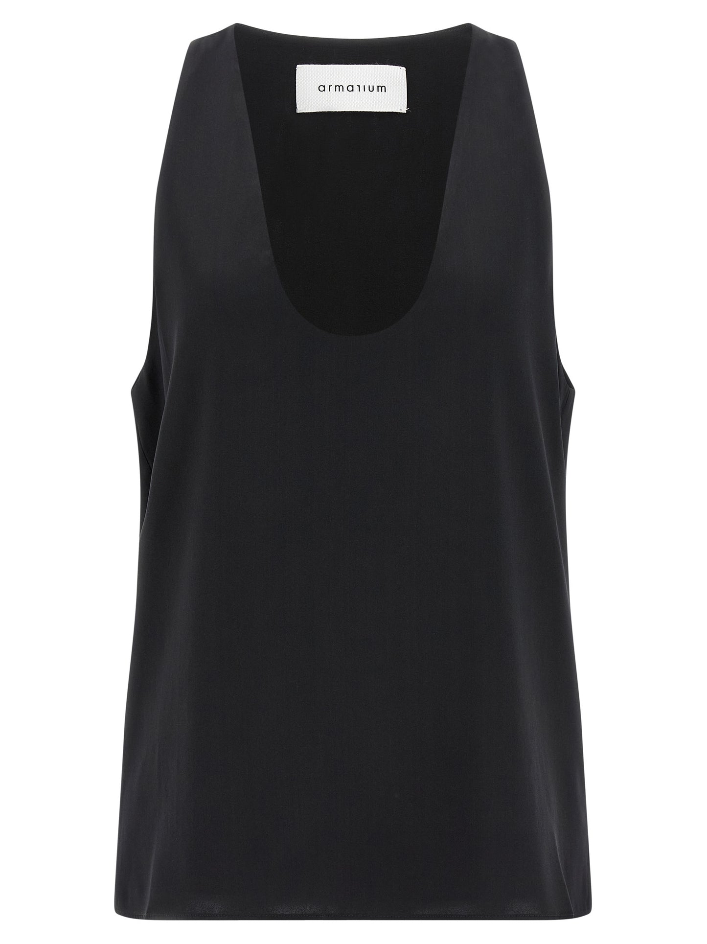 Tank Top by Armarium for women in silk satin black & transparent showcases a streamlined Women's Silk Satin Tank Top design with a streamlined sleeveless and .