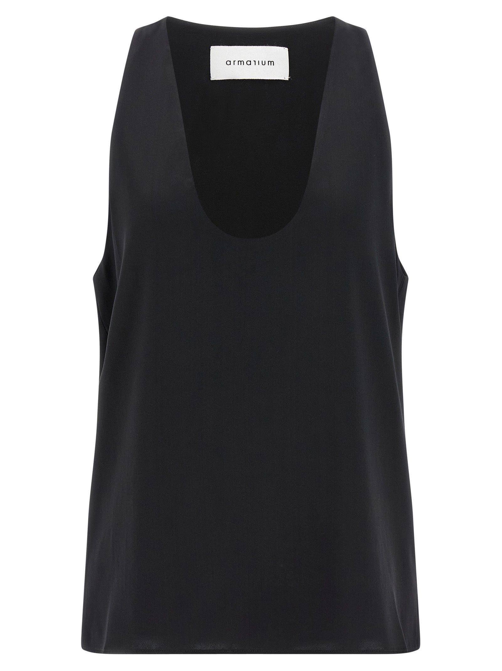 Tank Top by Armarium for women in silk satin black & transparent showcases a streamlined Women's Silk Satin Tank Top design with a streamlined sleeveless and .