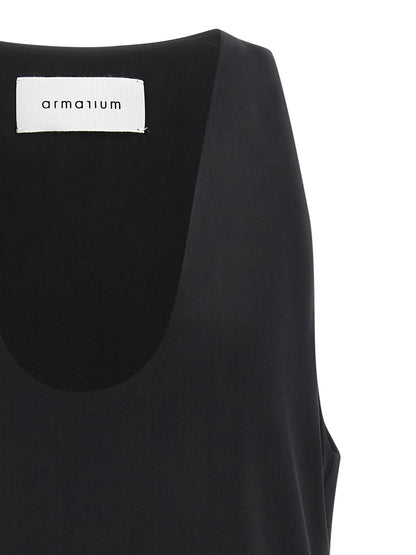 Tank Top by Armarium for women in silk satin black & transparent showcases a sublime silhouette, with and details for a sublime finish.