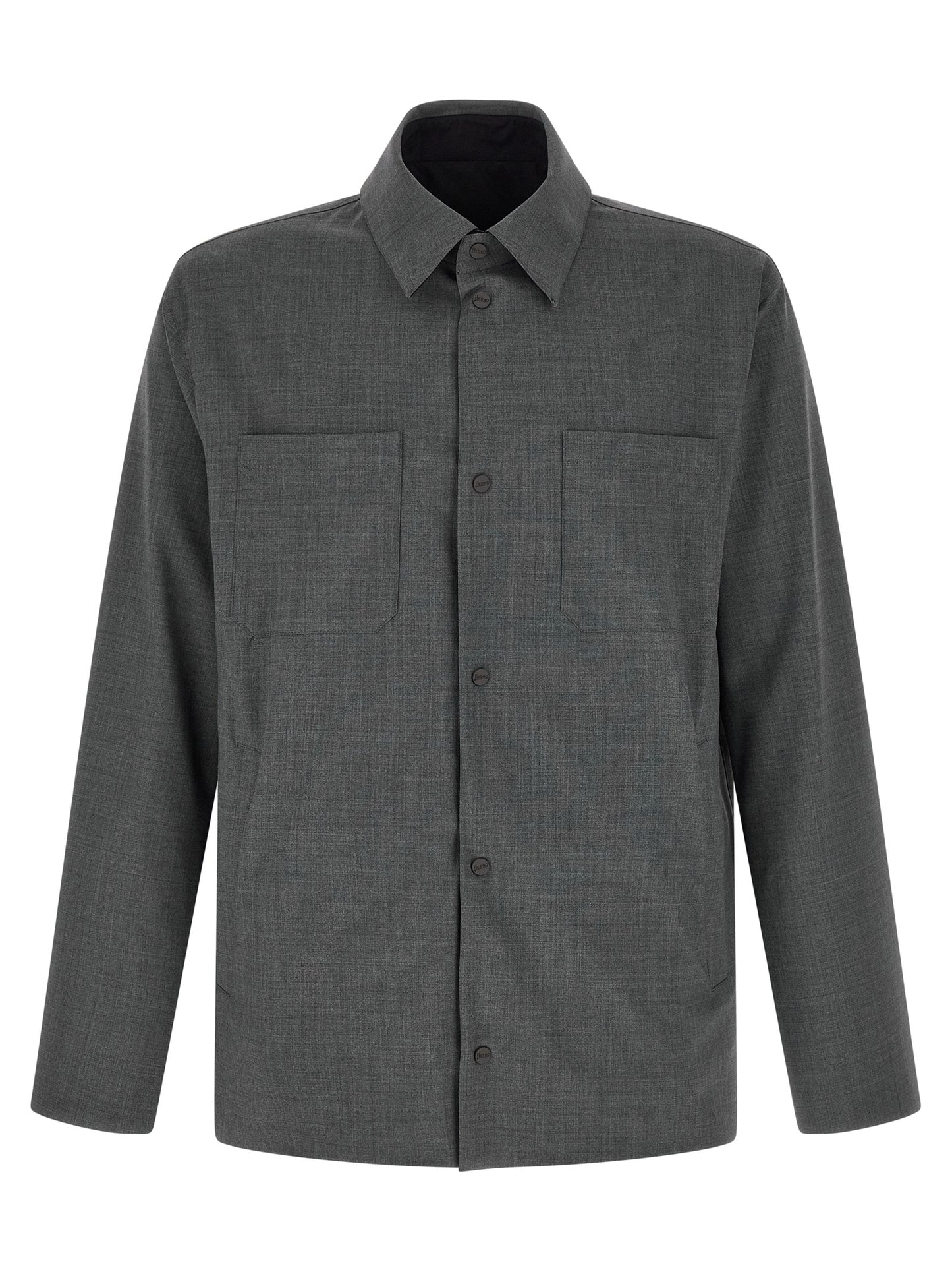 Overcoat by Herno for men in nylon polyester wool gray showcases a architectural silhouette, artfully detailed with a distinctive and functional pockets for a architectural finish.