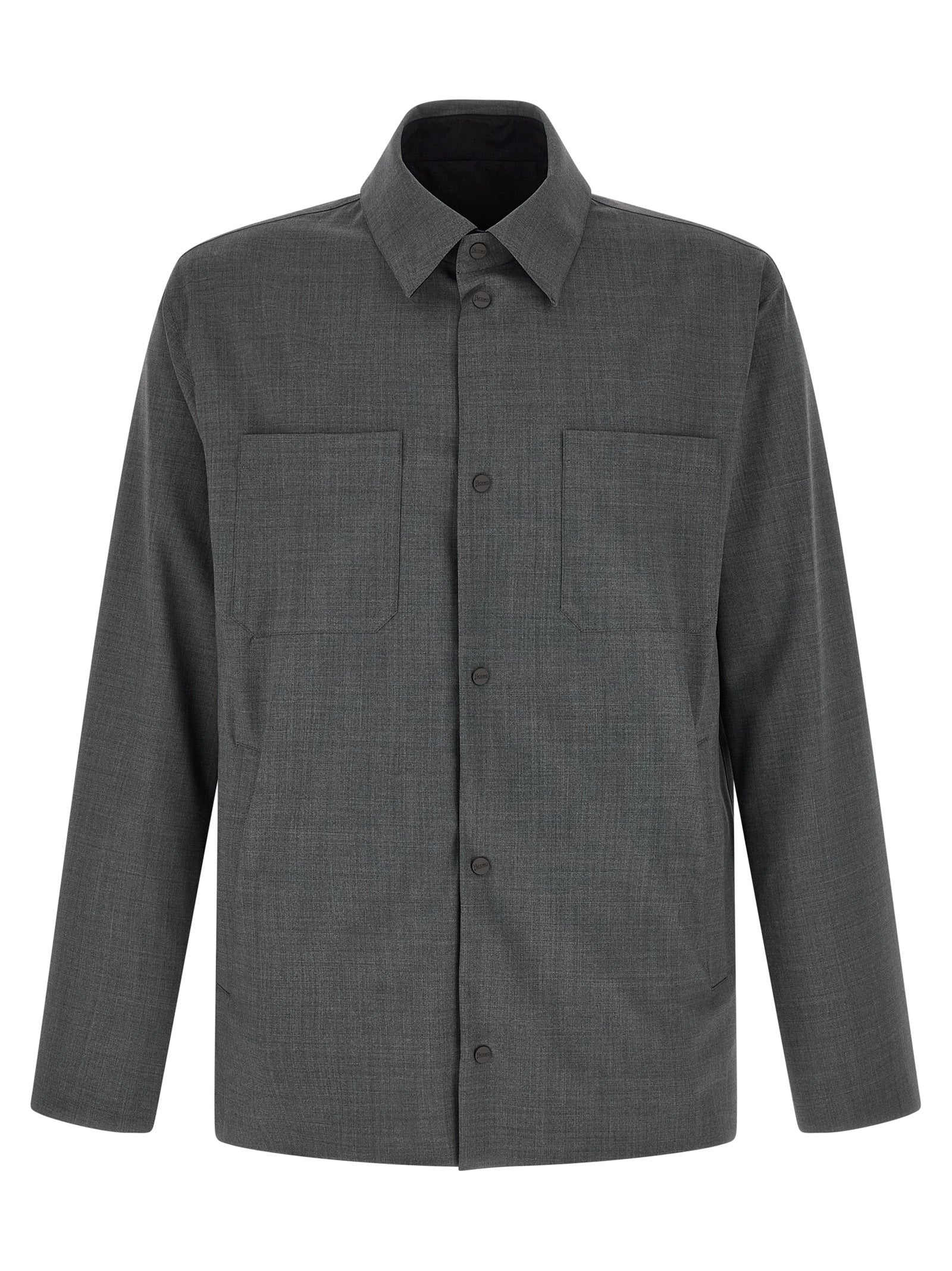 Overcoat by Herno for men in nylon polyester wool gray showcases a architectural silhouette, artfully detailed with a distinctive and functional pockets for a architectural finish.