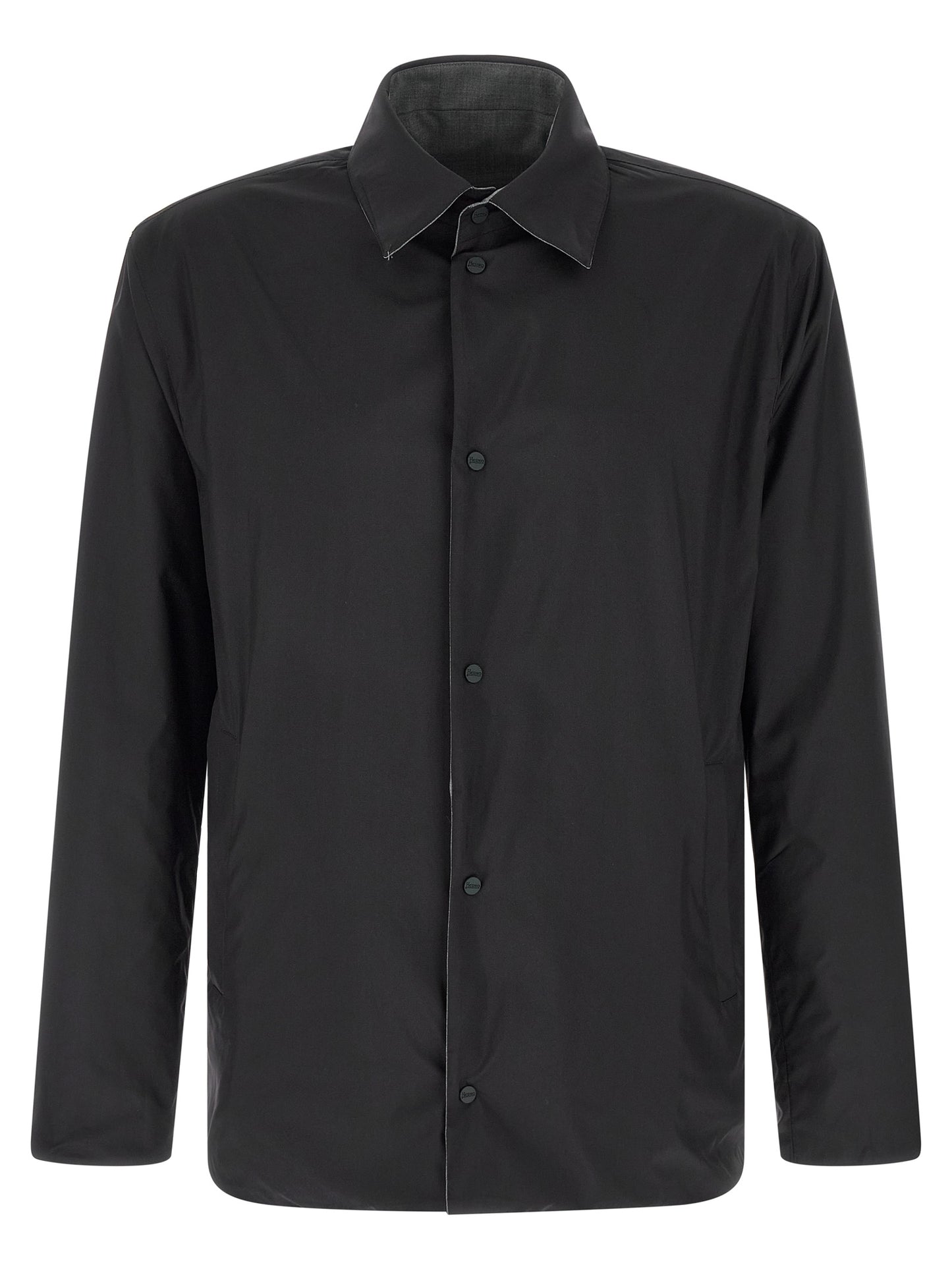 Overcoat by Herno for men in nylon polyester wool gray features a cosy chic silhouette, artfully detailed with a sophisticated and premium pockets for a cosy chic finish.