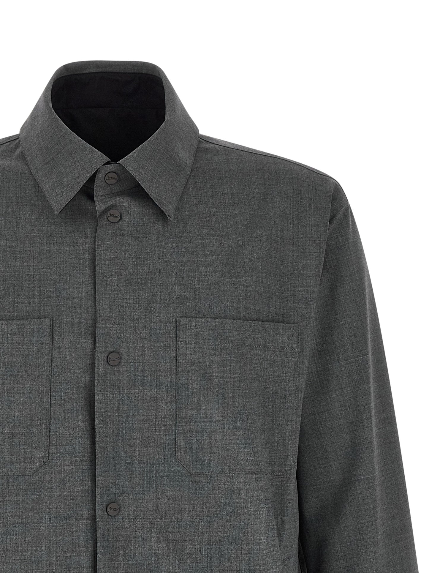 Overcoat by Herno for men in nylon polyester wool gray features an satoral silhouette, showcasing a sophisticated and satoral pockets for a premium, timeless look.