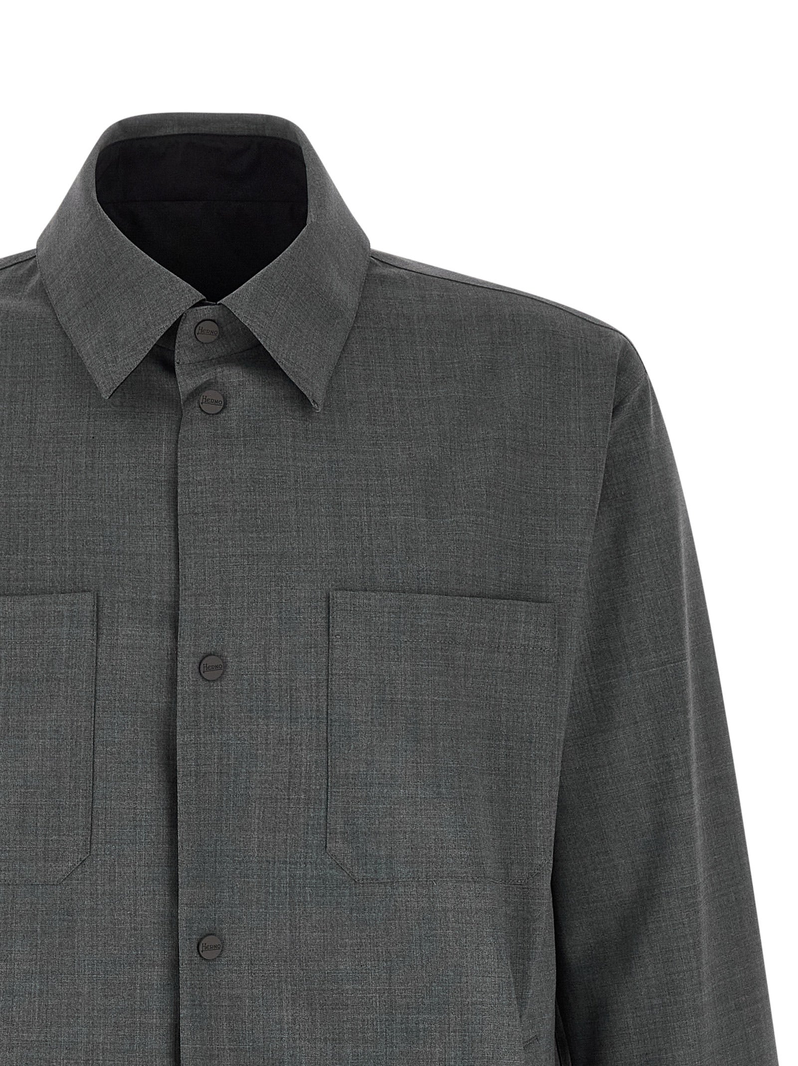 Overcoat by Herno for men in nylon polyester wool gray features an satoral silhouette, showcasing a sophisticated and satoral pockets for a premium, timeless look.