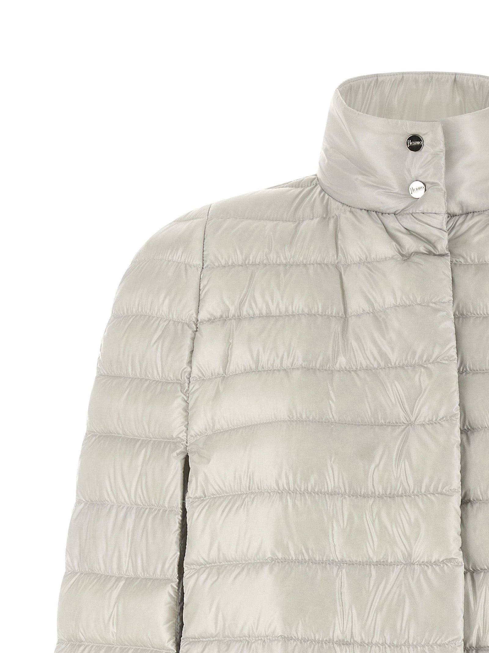 Cape by Herno for women in nylon & goose-down gray features a versatile silhouette, artfully detailed with a versatile and distinctive insulated for a truly versatile finish.