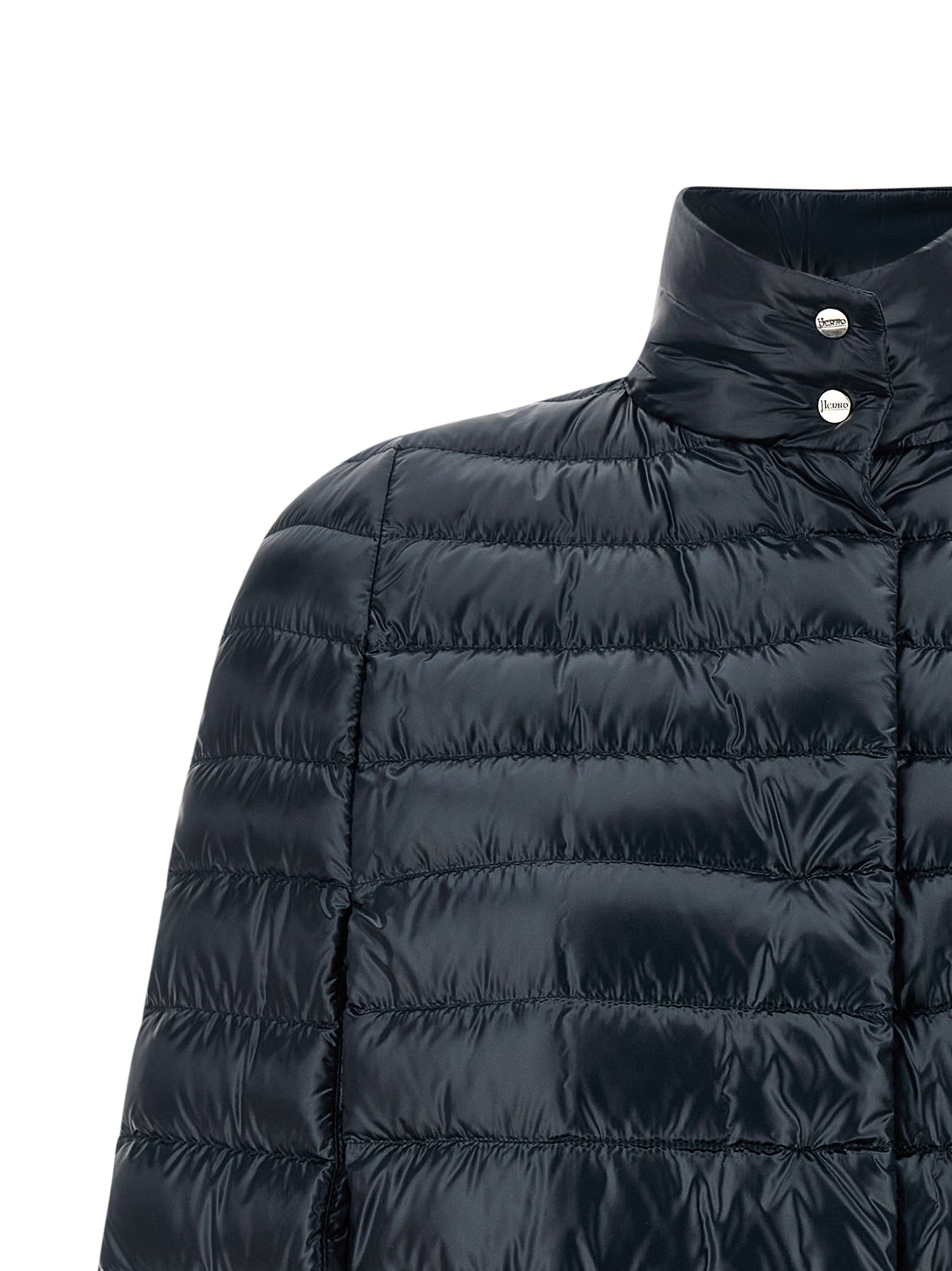 Cape by Herno for women in polyamide & goose-down blue showcases a enveloping silhouette, elegantly detailed with a enveloping and premium lightweight & insulated.
