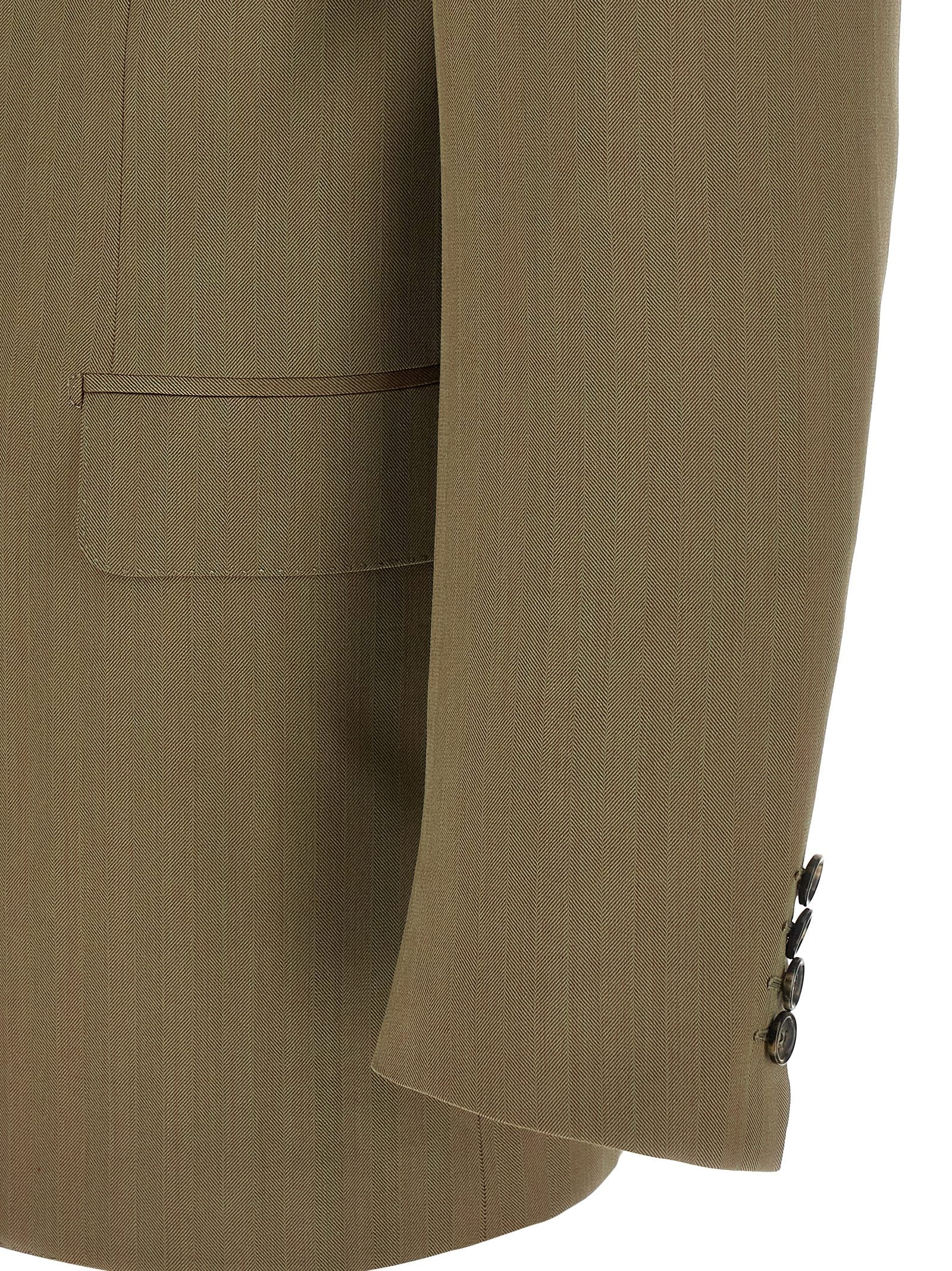 Pant Suit by Brioni for men in cupro wool bicolour, green & herringbone presents a nuanced silhouette, showcasing a nuanced and nuanced slim for an elevated aesthetic.