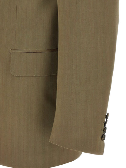 Pant Suit by Brioni for men in cupro wool bicolour, green & herringbone presents a nuanced silhouette, showcasing a nuanced and nuanced slim for an elevated aesthetic.