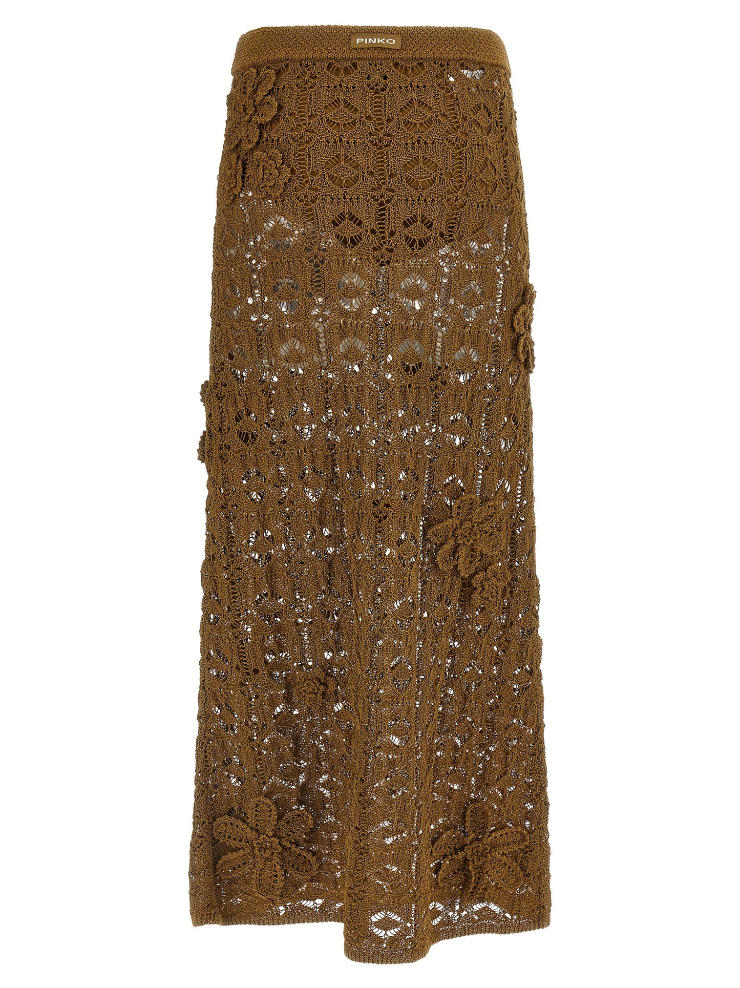 Skirt by PINKO for women in cotton brown & floral features an tailored silhouette, artfully capturing the essence of Crochet Women's Flared High Rise Cotton Midi Skirt in a sophisticated midi.