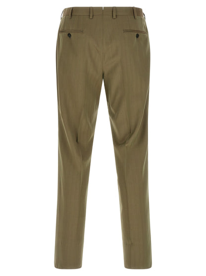 Pant Suit by Brioni for men in cupro wool bicolour, green & herringbone showcases an bespeak silhouette, artfully detailed with a sophisticated and an bespeak slim for a refined finish.