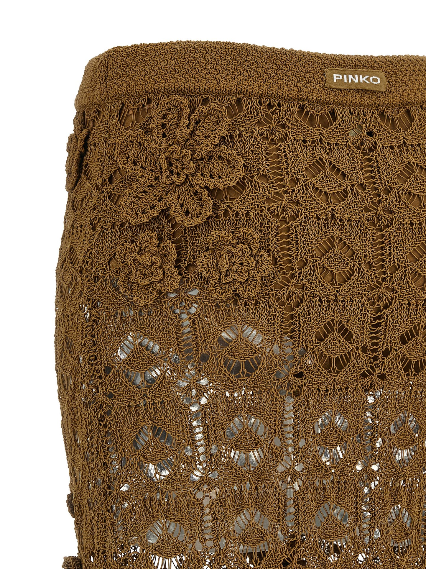 Skirt by PINKO for women in cotton brown & floral showcases a dramatic silhouette, artfully capturing the essence of the Crochet Women's Flared High Rise Cotton Midi Skirt in a dramatic midi cut for a refined look.
