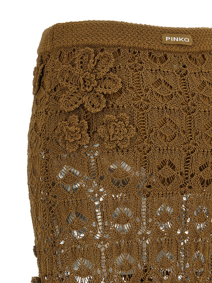Skirt by PINKO for women in cotton brown & floral showcases a dramatic silhouette, artfully capturing the essence of the Crochet Women's Flared High Rise Cotton Midi Skirt in a dramatic midi cut for a refined look.