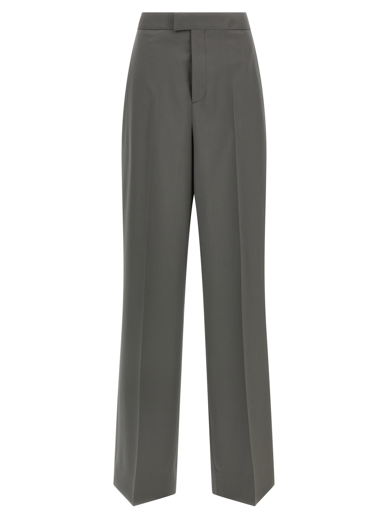 Trousers by Armarium for women in virgin wool gray features a tailored silhouette with a tailored wide, defined by its long and a sophisticated .