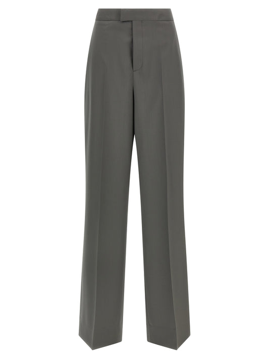 Trousers by Armarium for women in virgin wool gray features a tailored silhouette with a tailored wide, defined by its long and a sophisticated .