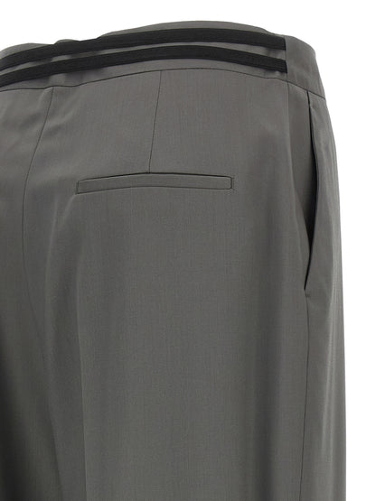 Trousers by Armarium for women in virgin wool gray features an on trend silhouette, showcasing a sophisticated wide with a long and for an on trend finish.